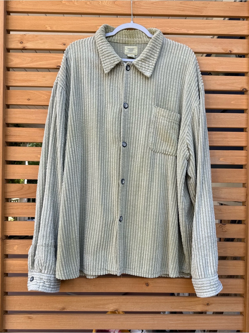 Corduroy Button-Up Shirt Jacket in Light Sage